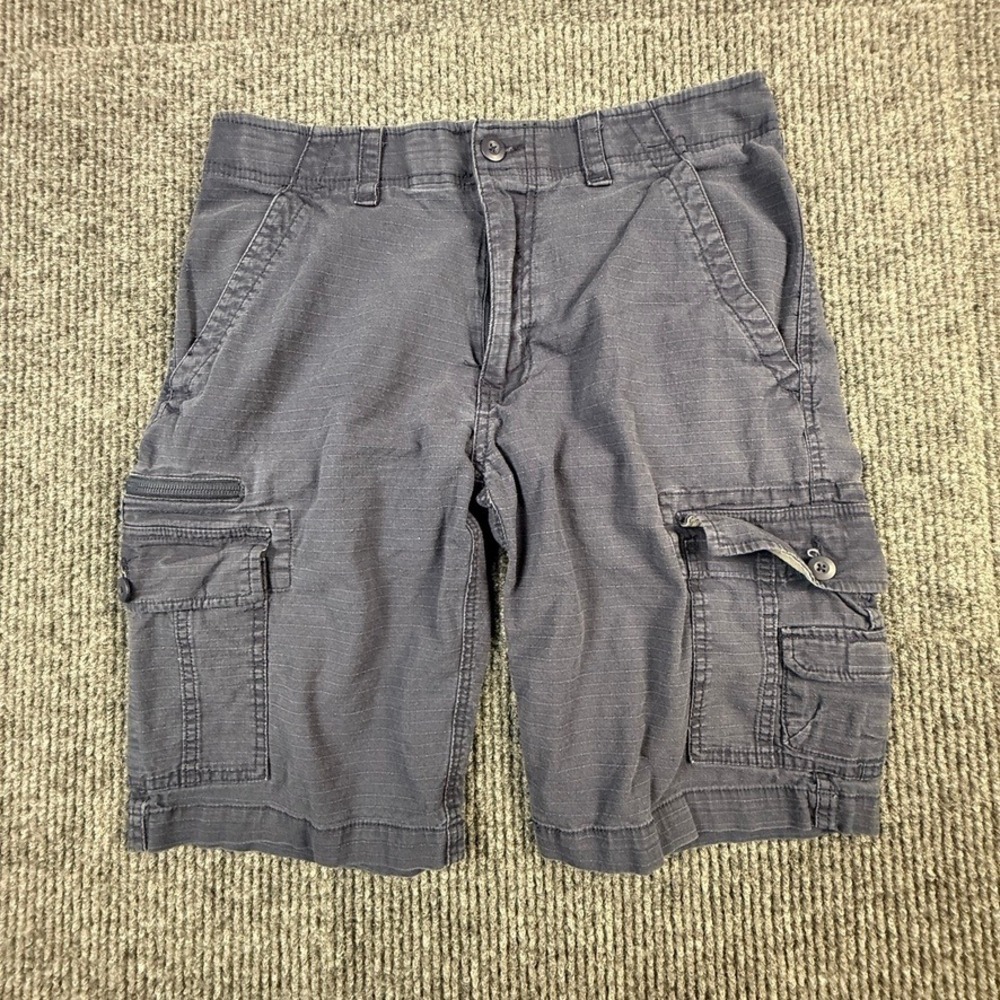 WearFirst Mens Cargo Shorts 32 Blue Ripstop Free-Band Stretch Utility Hiking